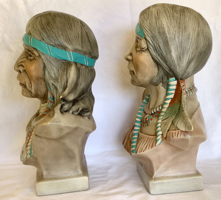 pair American Indian First Nation Busts